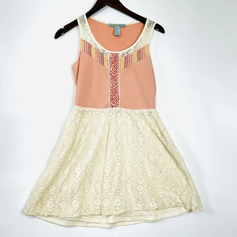 Buckle Boho Skater Dress Size Medium Embroidered Peach Racerback Sporty